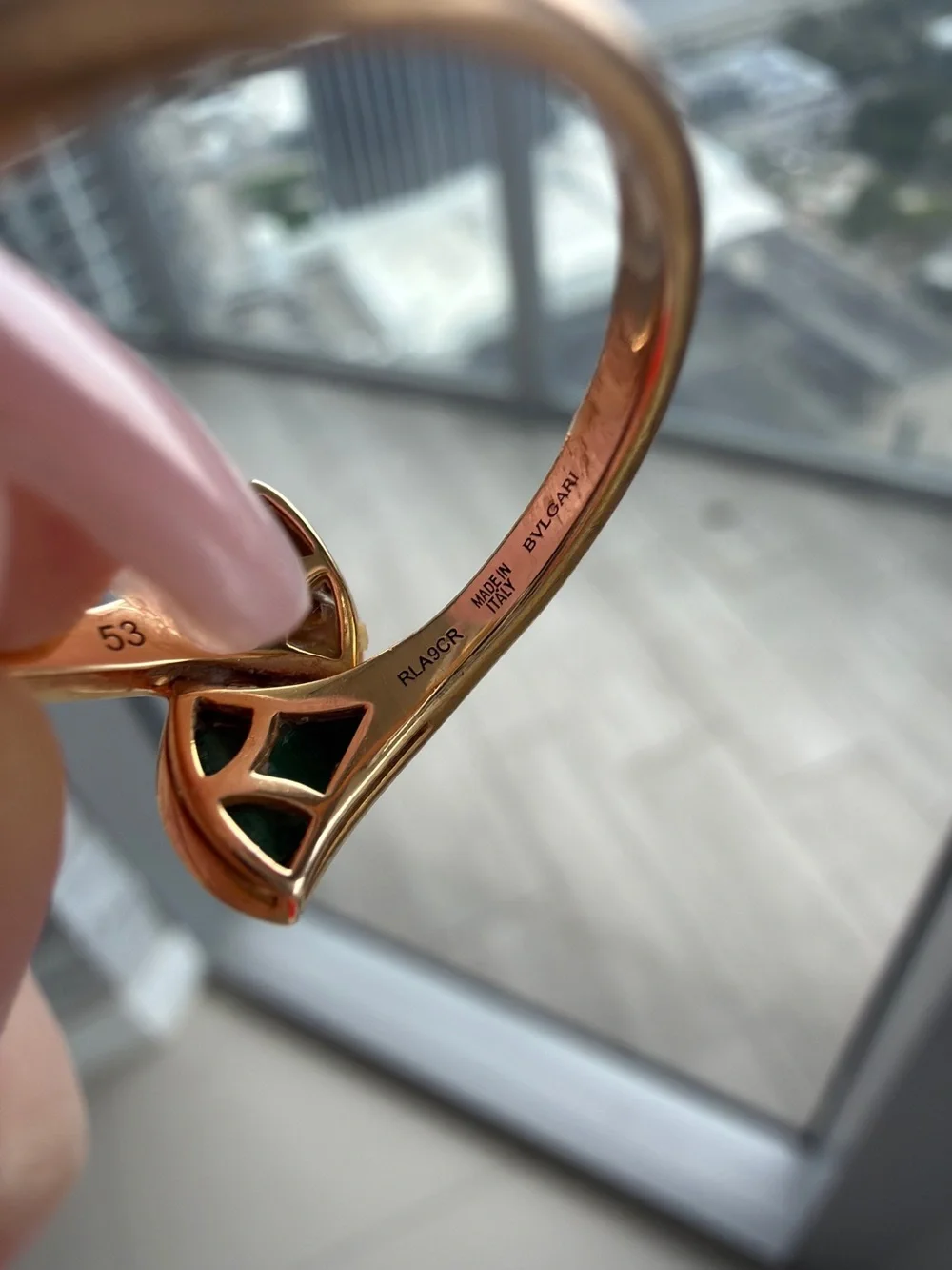 Rose Gold Green Malachite and Diamond Accent Ring by - Picture 2 of 3